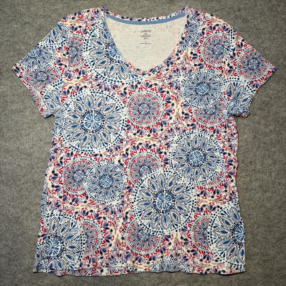 Croft & Barrow Women's L V-Neck T-Shirt Patterned Cotton Top